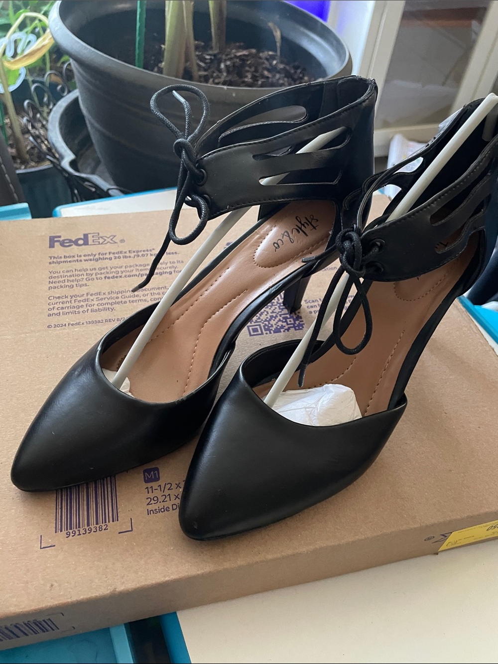 Style & Co. Black Pointed Lace-Up Cutout Heels
